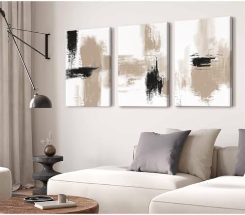 Joocrise Beige Abstract Wall Art Painting Set of 3 Neutral Canvas Wall Art Prints Black Beige Modern Wall Decor Minimalist Art Pictures Abstract Modern Artwork for Room Bedroom 24x36 Inch Unframed - Image 6