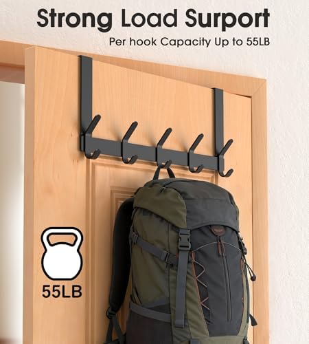 Over The Door Hooks Hanger with 7" Arms for Hanging Heavy Coats, Towel, J7U, Perfectly Fits US Standard 1 3/8-inch Doors, Towel Rack Bathroom Organizer Holder, Rustproof, Matte Black - Image 6