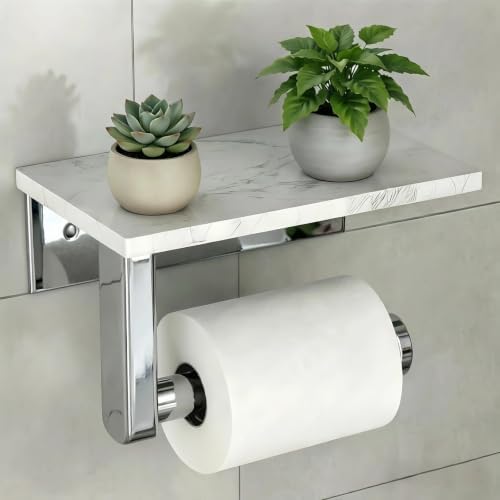 Wall-Mounted Toilet Paper Holder with Marble Shelf by TissueHolder