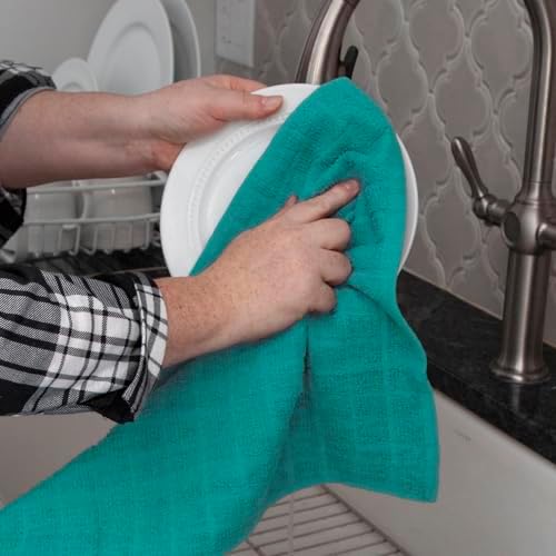 Ritz Premium Kitchen Towel and Dish Cloth Value Set: Highly Absorbent, Super Soft, Long-Lasting, 100% Cotton Checked and Solid Hand Towels, Tea Towels, Bar Towels - 6 Pack, Teal - Image 4