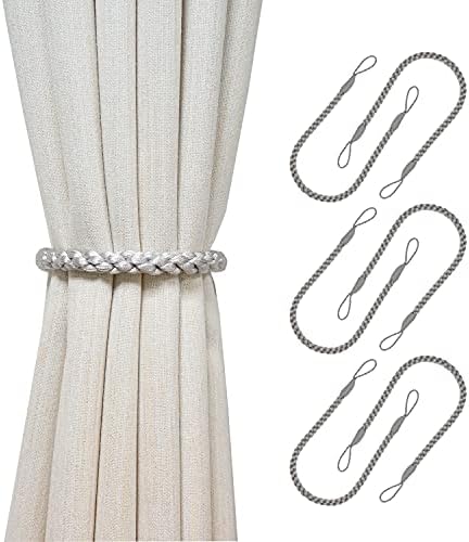 Curtain Tiebacks Ropes, 6pcs Decorative Handmade Tie Backs Curtain Holdbacks Holders Cord for Window Sheer Drapes Indoor Outdoor, Grey by HIASTRA