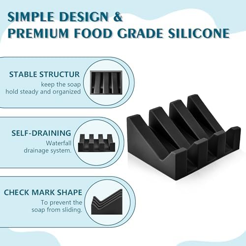 Self Draining Soap Dish Holder,Silicone Soap Dish,for Bathroom,Kitchen, Sponges，Can Extend Soap Life，Keep Soap Bars Dry and Easy Cleaning (Black,1-Pack) - Image 3