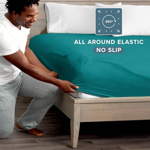 Bare Home Queen Fitted Sheet - 1800 Ultra-Soft (Queen, Emerald) - Image 3