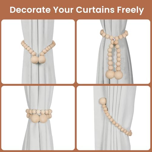 KLOGTSIND Magnetic Curtain Tiebacks, 6 Pack Wood Bead Curtain Holdbacks - Image 4