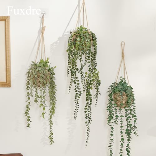 3 Pack Mini Artificial Hanging Greenary Fake Hanging Plants in Basket for Wall Living Room Decor Bathroom Shelf Home Indoor - Image 3