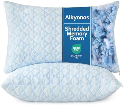 Alkyonos Shredded Memory Foam Pillows for Sleeping, Adjustable Firm Pillow for Side, Back and Stomach Sleepers, Very Soft ＆ Warm for Winter ＆ Spring, King Size Set of 2 by Alkyonos