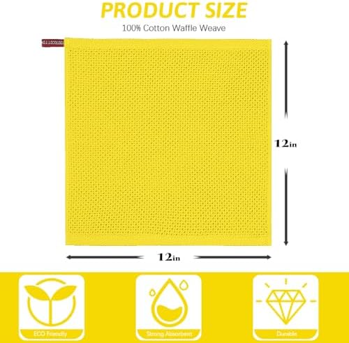Nialnant 6 Pack Yellow Kitchen Dish Cloths, 100% Cotton Waffle Weave Dish Towels for Drying Dishes, Quick Drying Kitchen Towels, Soft Absorbent Dish Rags - 12x12 in - Image 2