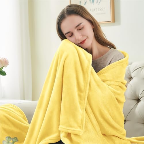 BEDELITE Fleece Blanket Soft Plush Throw for Couch Light Yellow 50"x60" - Image 3