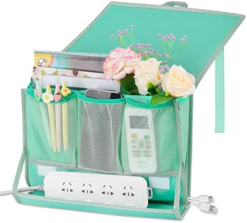 Bedside Caddy Organizer for Dorm Bed Rails with 7 Pockets, Green by Retyion