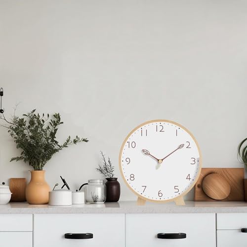 Maxspace Table Clock,Silent Non-Ticking Wooden Desktop Clock,Battery Operated Decorative Desk Clock for Living Room Office Bedroom Decor (Log+White) - Image 6