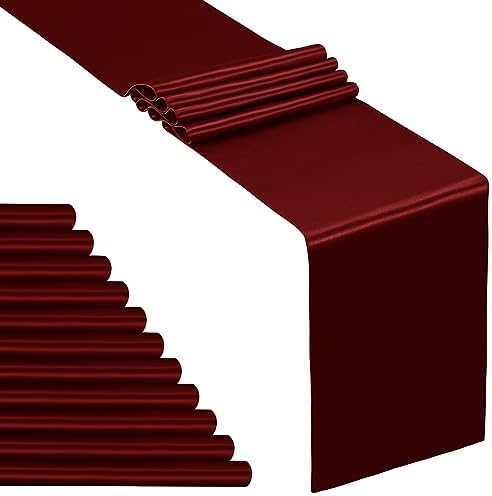 SiinvdaBZX 12 Pcs Burgundy Satin Table Runner 12 x 108 inches Long by SiinvdaBZX