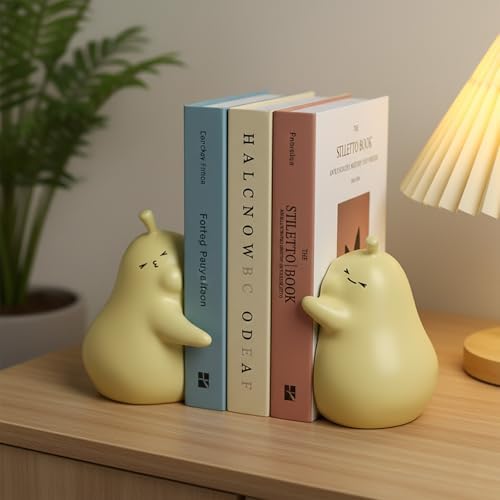 Hug Pear Decorative Bookends, Cute Book Ends to Hold Books Creative Ceramic Book Holder Stopper for Home Office Desk Bookshelf Decoration (Matte Yellow) - Image 5