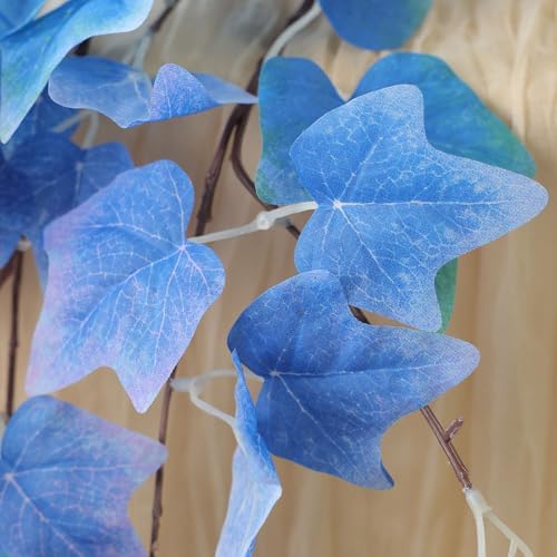 Mizii 2 Strands Artificial Vines Blue Ivy Garland 74" Fake Vine with Silk Leaves Faux Hanging Plants Greenery Decoration for Outdoors Wedding Party Indoor Bedroom Home Wall Room Decor (Blue) - Image 6