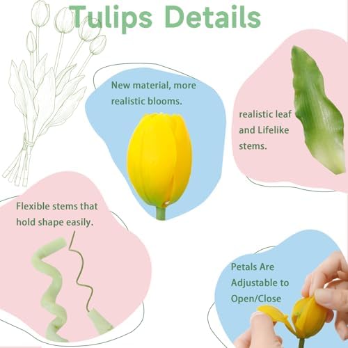 15 Pcs Yellow Artificial Tulips Fake Flowers, Premium Latex Lifelike Texture, UV Resistant Waterproof Faux Tulip Bouquets with Snap-on Petals for Outdoor, Home, Wedding Decor - Image 3