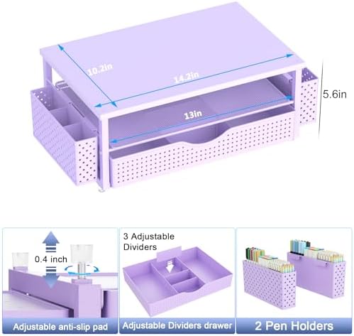 Spacrea Computer Monitor Stand with Drawer and 2 Pen Holders, Purple - Image 6