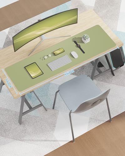 AFIING Leather Desk Pad Protector,Mouse Pad,Office Desk Mat, Non-Slip PU Leather Desk Blotter,Large Desk mat,Waterproof Keyboard mat for Office/Home/Decor (Olive Green,55"" x 17"") - Image 7