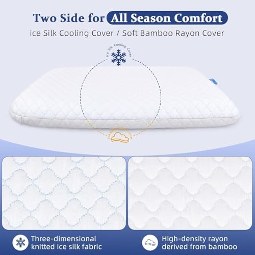 SofGlowly Thin Flat Pillow for Sleeping – 2.25" Ultra Slim Cooling Memory Foam Pillow for Stomach & Back Sleepers, Low Profile Neck Alignment Design with Soft Washable Cover,Supportive & Comfortable - Image 2