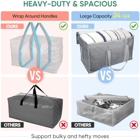 BALEINE 2-Pack Oversized Moving Bags with Reinforced Handles, Heavy-Duty Storage Tote for Clothes, Moving Supplies (Winter Grey, 2-Pack) - Image 4