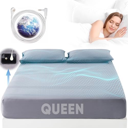 Grounding Sheet Queen Size - 95% Organic Cotton + 5% Pure Silver Fiber, Grounding Sheet Earth Connected Bedding (60"x 80"x 13" Gray) Fitted Earth Sheets with Grounding Cord by Unknown