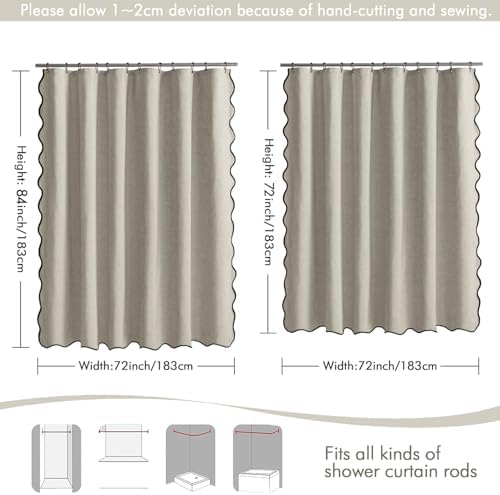 MIULEE 72"x84" Extra Long Scalloped Linen Shower Curtain Linen - Image 6