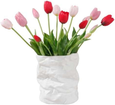 15 Pcs Light Pink-Red-Light Purple Artificial Tulips Fake Flowers, Premium Latex Lifelike Texture, UV Resistant Waterproof Faux Tulip Bouquets with Snap-on Petals for Outdoor, Home, Wedding Decor by LINSIEARTIFICIALFLOWERS