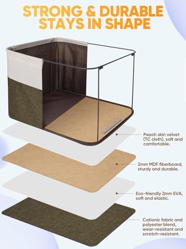 BALEINE 4 Pack Fabric Closet Storage Bins for Shelves, Linen Closet Organizers and Storage, Decorative Baskets for Organizing, Shelf, Clothes, Home, Office (Brown, 14''x10''x8.5'') - Image 3
