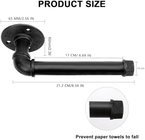 Industrial Pipe Toilet Paper Holder, Heavy Duty DIY Vintage Rustic Iron Farmhouse Style Roll Tissue Wall Mount Paper Holder Towel Racks with Hardware for Bathroom, Kitchen, Bedroom (1, Black) - Image 3