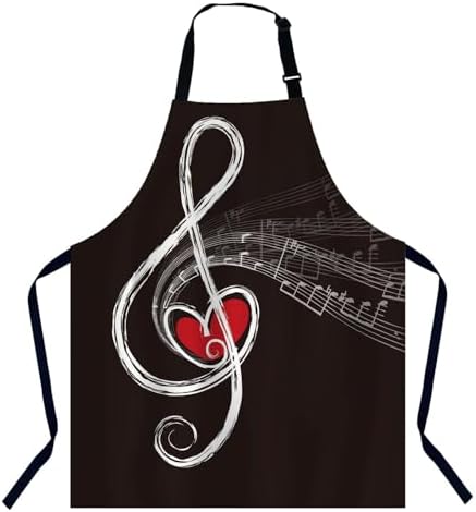 Music Notes with red heart Kitchen Apron for Women Men, Adjustable Apron Chef Bakers Apron Cooking Apron Cooking Baking Gardening, 31 X 27 Inch by Unknown