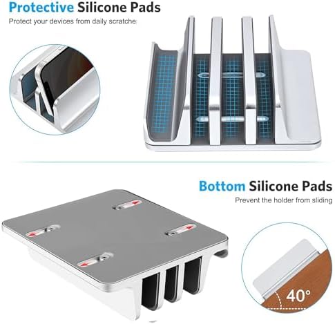 Vertical Laptop Stand, 3-Slot Vertical Laptop Stand Holder,Adjustable Dock Size,3 in 1 Design Space-Saving Laptop Holder Desktop,for Desk MacBook/Surface/Samsung/HP/Dell/Chrome Book - Image 2