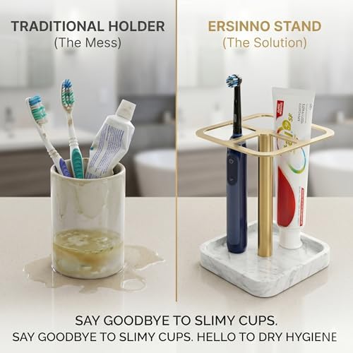 Stainless Toothbrush Holder，3-Slot Design with Resin Marble Base - Image 4