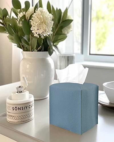 Tissues Cube Boxes Cover Leather – with Bottom Belt [JESMINI, Dark Pastel Blue] Stylish Leather Tissue Cube Box Holder Decorative for Bathroom Vanity Countertop/Night Stands/Office Desk - Image 3