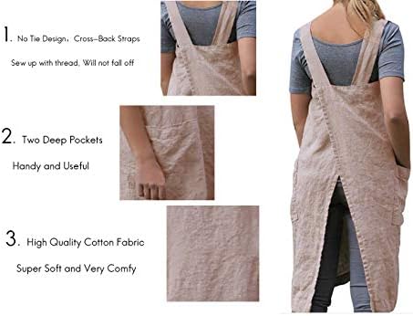 Larmliss Women's Pinafore Square Apron Baking Cooking Gardening Works Cross Back Cotton/Linen Blend Dress with 2 Pockets - Image 3