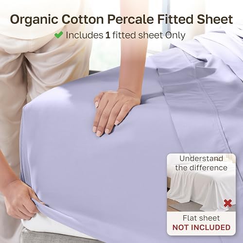 California Design Den 100% Organic Cotton Twin Size Fitted Sheet, Lavender - Image 2