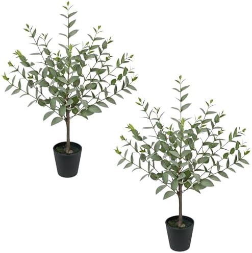 Briful Artificial Eucalyptus Plants Home Decor, Set of 2 Sage Green Eucalyptus Plants, Realistic Small Fake Plants for Farmhouse Indoor Outdoor Office Entryway Table Decor by Briful