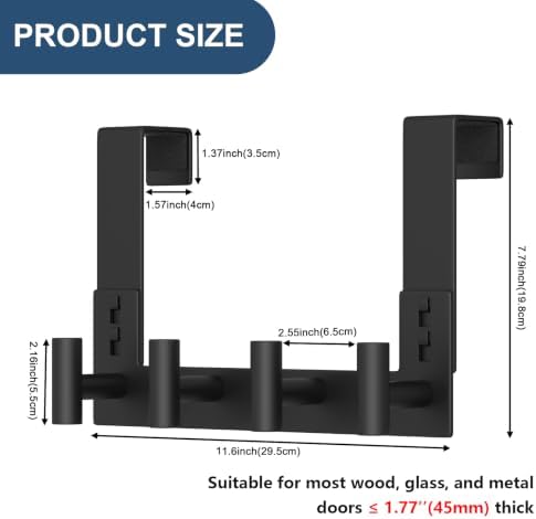 HUFEEOH 1-Pack 4-Hook T-Shape Door Towel Organizer, Fits 1-3/4-Inch Doors - Image 2