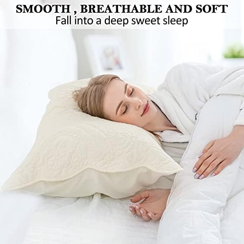 BOSOWOS Quilted Pillow Shams Set of 2, Decorative Microfiber Standard Size Bed Pillow Shams, Soft Breathable Pillow Covers with Envelope Closure (Light Yellow, 20 x 26 Inch) - Image 2