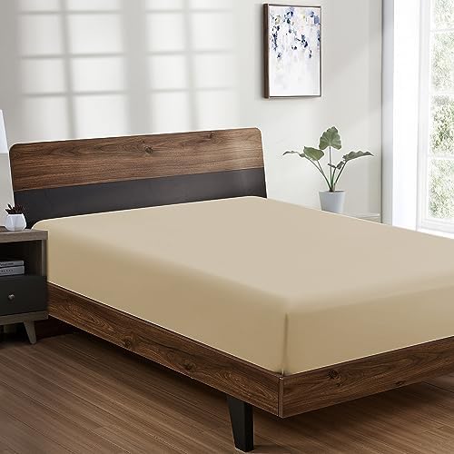 FreshCulture Twin XL Fitted Sheet Only - Hotel Quality Fitted Sheet Twin XL Size - Ultra Soft & Breathable - Brushed Microfiber - Deep Pocket - Cooling Fitted Sheets for Twin XL Size Bed (Beige) by FreshCulture