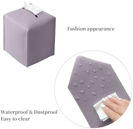 REGELETO Square Tissue Box Cover, Pu Leather Tissue Box Holder with Bottom Belt Modern Stylish Tissue Box Organizer for Bathroom, Bedroom, Hotel, Office Desk 5"X5"X5" - Image 3