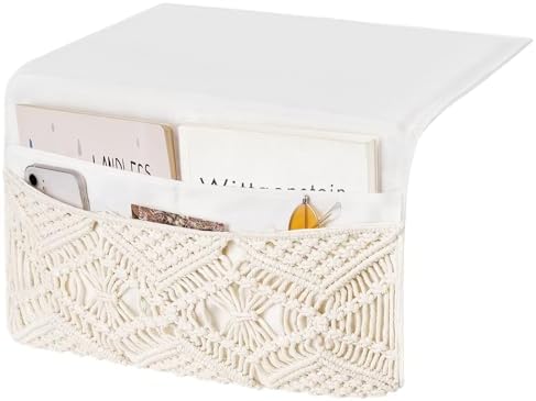 Mkono Macrame Bedside Caddy, Boho Bed Storage Organizer, 4 Pockets Ivory by Mkono