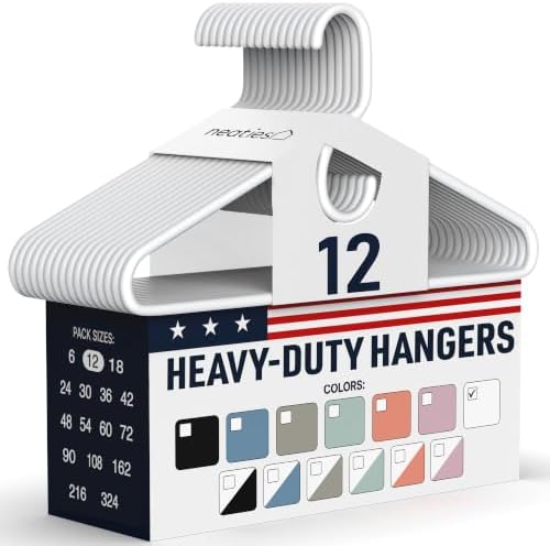 Heavy Duty Clothes Hangers 12 Pack – Made in the USA – 8lb Capacity Plastic Hangers for Adult Clothing – Durable for Pants, Coats, Jackets, or Jeans – White by NeatiesHangers