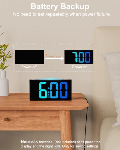 Mesqool Digital Alarm Clock for Bedrooms - Plug-in LED Clock with Dynamic RGB Digits, Dimmable Display & Night Light, 7 Color Options, Adjustable Alarm Volume, DST, 12/24 Hour - Ideal for Kids - Image 5
