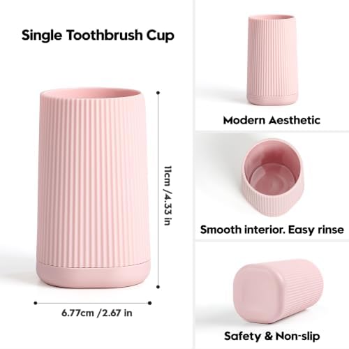 YAUKPH Small Single Toothbrush Holder with Silicone Bottom Pink - Image 6