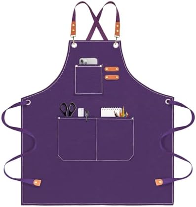 OUNLEN Chef Apron for Men Women Canvas Aprons with 3 Pockets Cross Back Resistant Work Apron for Cooking by OUNLENAPRON