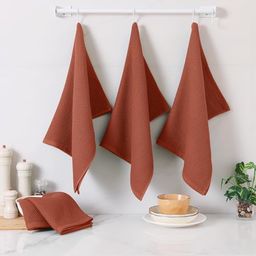 Homaxy 100% Cotton Oversized Waffle Weave Kitchen Towels 4-Pack, Rust - Image 6