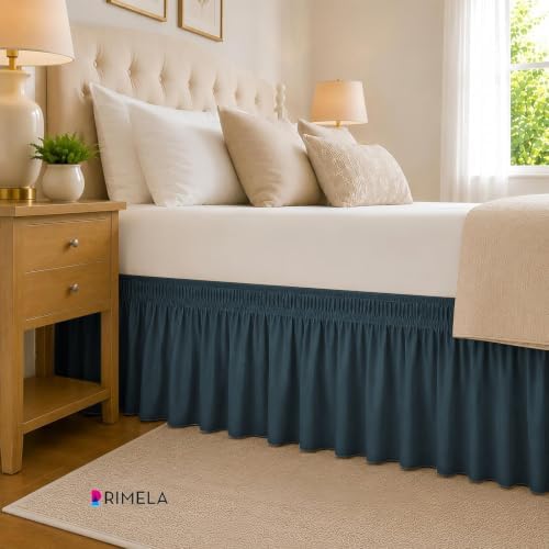 Dusty Navy Bed Skirt Queen Size 18" Drop, Elastic Wrap Around Bedskirt - Image 3