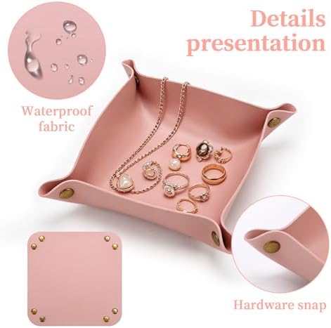 8 x 8 Inch Pink PU Leather Valet Tray for Keys, Coins, Jewelry and Phone - Image 3