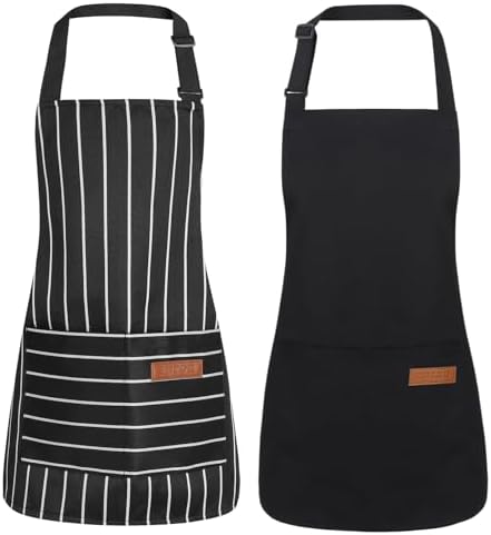 2 Pack Stripes Kids Apron, Kids Cooking Aprons with 2 Pockets, Cute Aprons for Cooking for Boys and Girls by XLSXEXCL