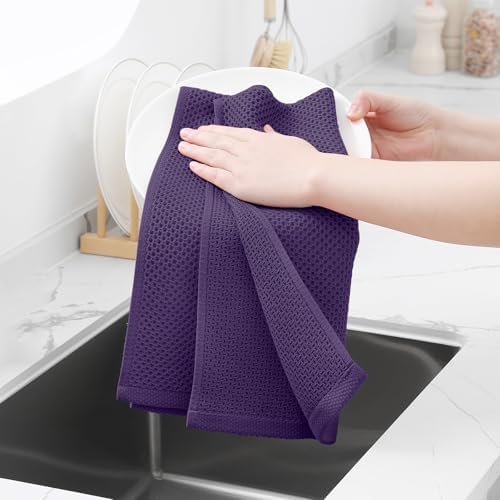 Homaxy 100% Cotton Waffle Weave Kitchen Dish Towels 6-Pack, Eggplant - Image 4