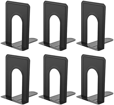 JIKIOU Book Ends, Non-Skid Metal Bookend Supports for Shelves 6 Pieces by JIKIOU