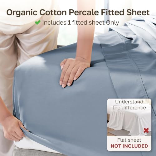 California Design Den 100% Organic Cotton Twin Bed Fitted Sheet, Blue - Image 2